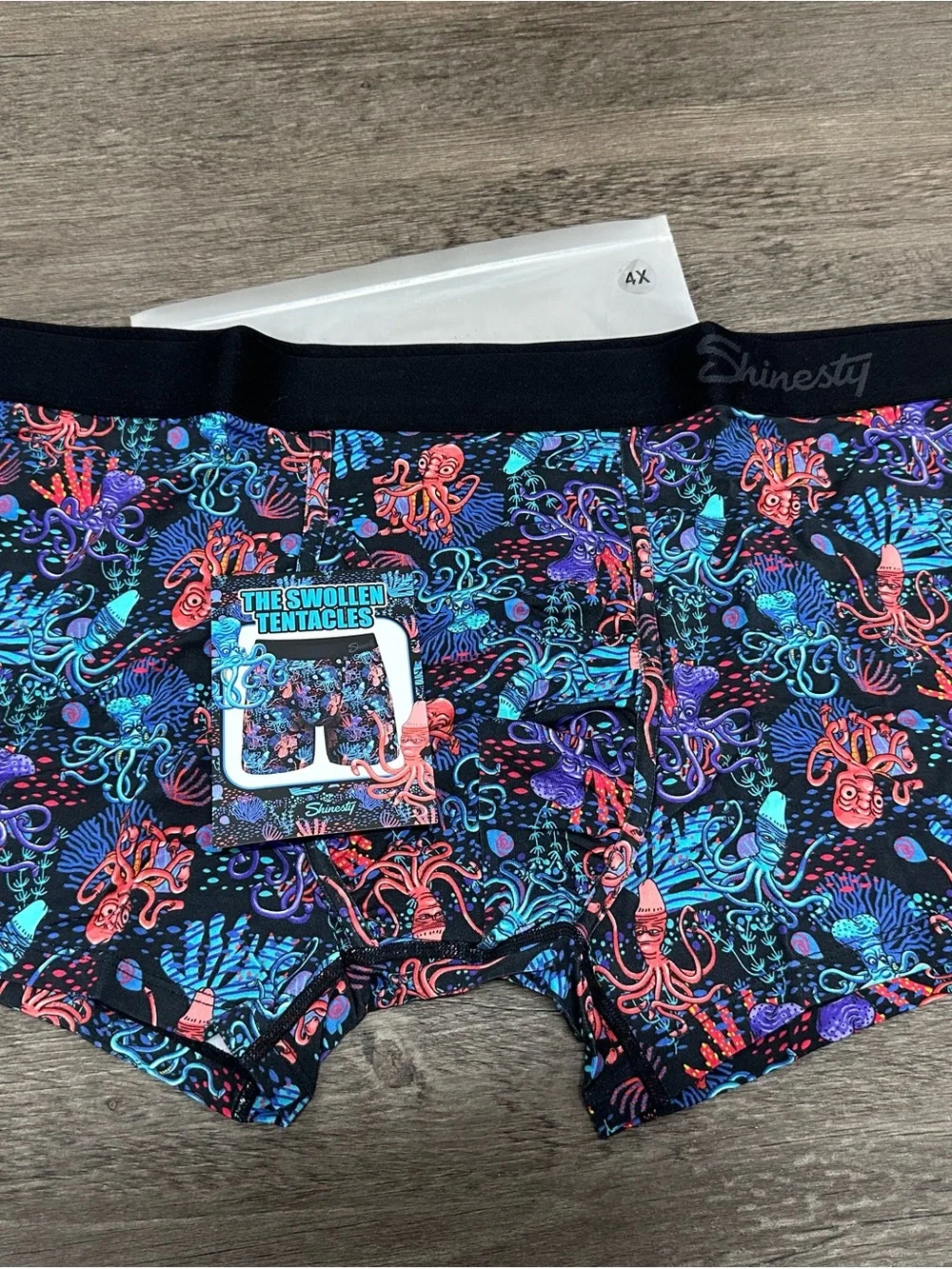 Shinesty Men's 4x NWT Blue & Teal Octopus Print Boxer Briefs swollen tentacles